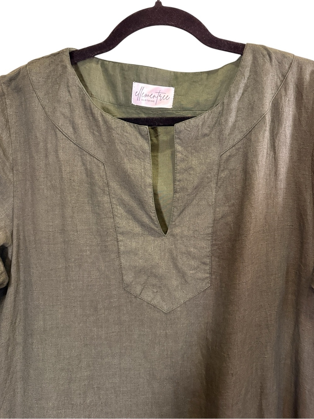 Ellementree Woman’s Relaxed Olive Maxi Kaftan Linen Dress with Long Sleeves - Picture 3 of 12